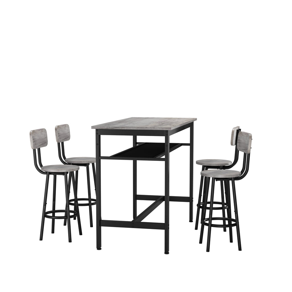 Bar Table and Chairs Set for 4, 5 Piece Counter Height High Breakfast Table Chairs Set of 4 for Dining Room, Kitchen, Bar, Apartment,Gray