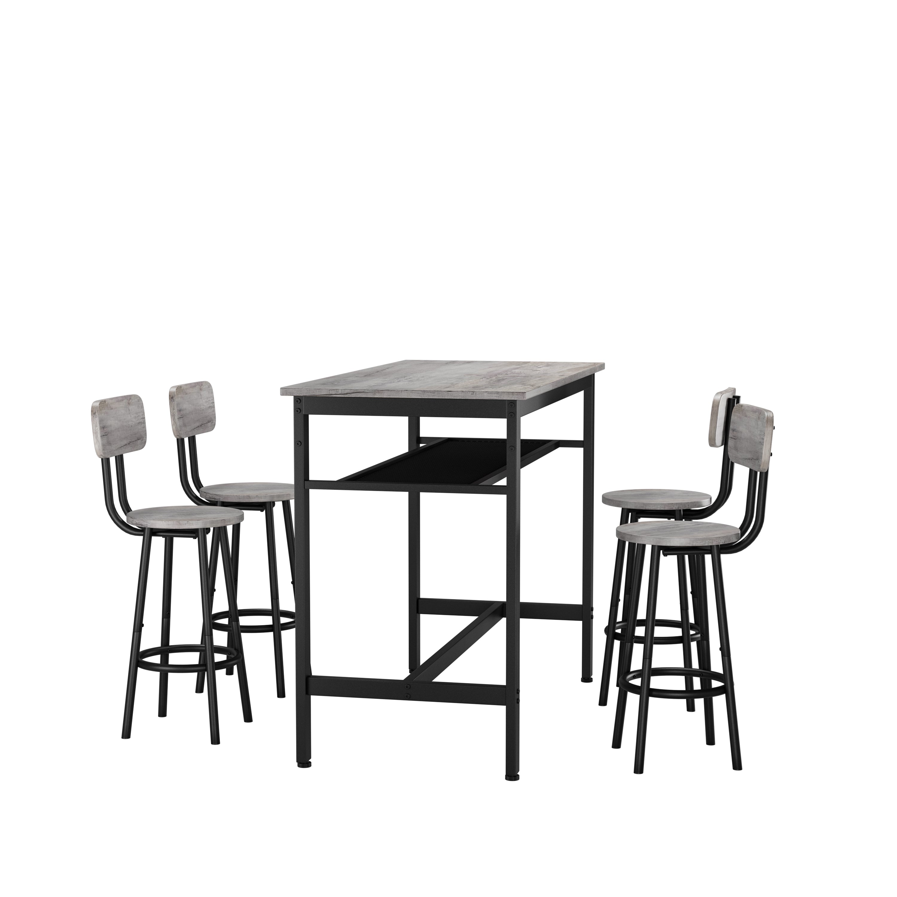Bar Table and Chairs Set for 4, 5 Piece Counter Height High Breakfast Table Chairs Set of 4 for Dining Room, Kitchen, Bar, Apartment,Gray