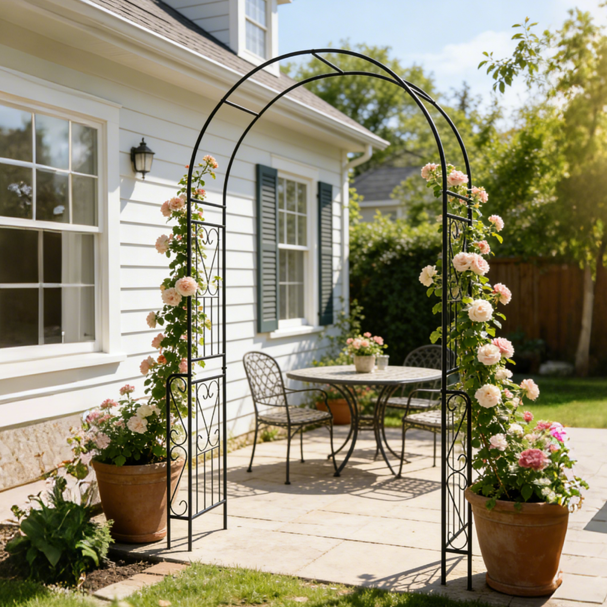 Metal Garden Arch W55'' x H94.5'' Garden Arbor Trellis Climbing Plants Support Rose Arch
