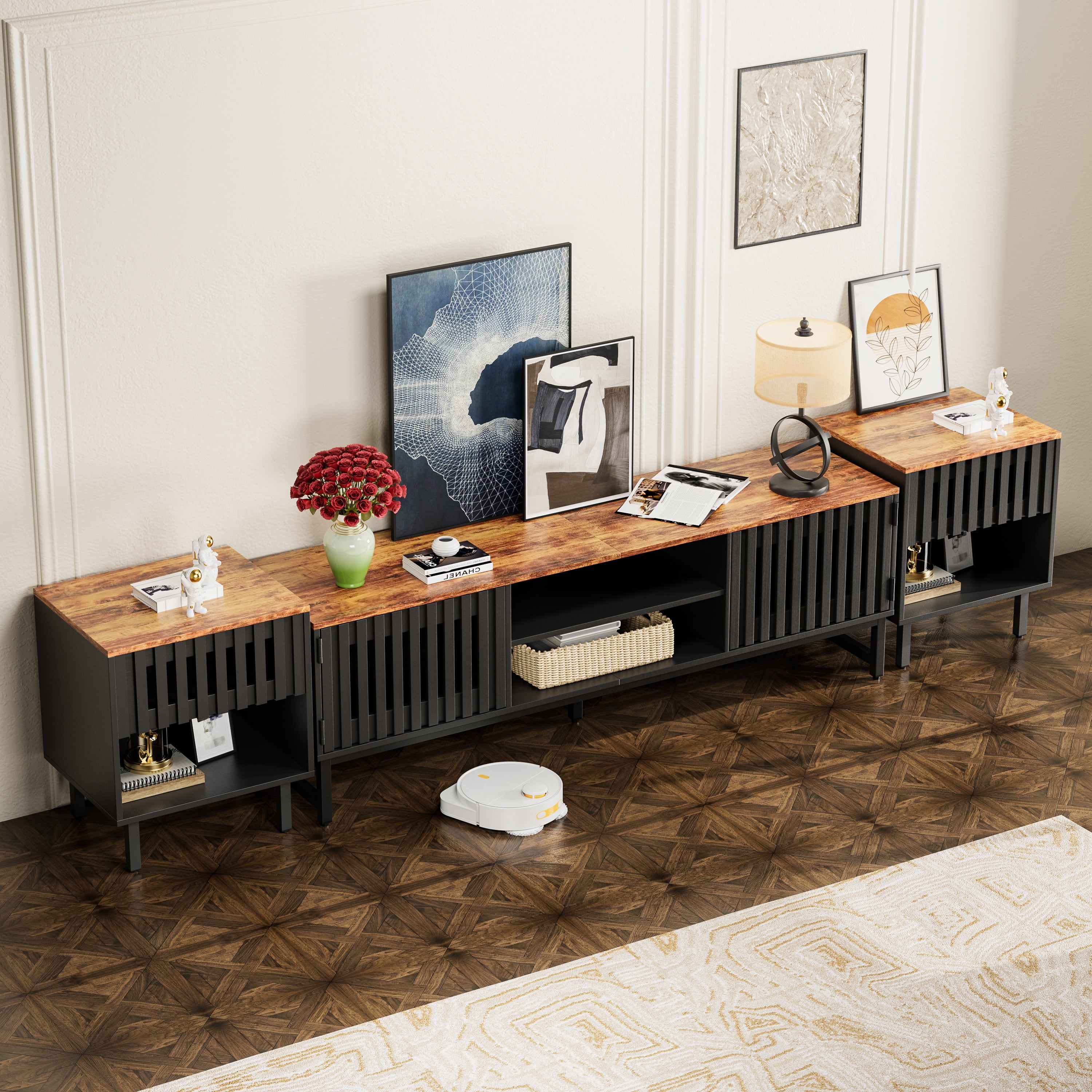 63-Inch Slatted Mid-Century TV Stand