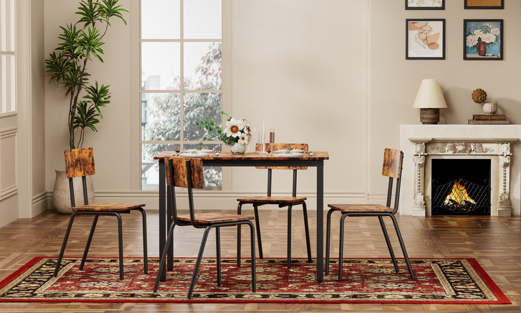 5-Piece Dining Table Set with 4 Chairs, 43" Kitchen Table & Chairs Set for 4, Dining Room Table with Metal Frame & MDF Board, Perfect for Small Space, Easy Clean