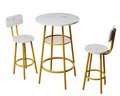 3 Pcs Dining Table and Chairs Set with 2 Stools Dining Table Set Faux Marble Tabletop for Home or Hotel Dining Room, Kitchen or Bar