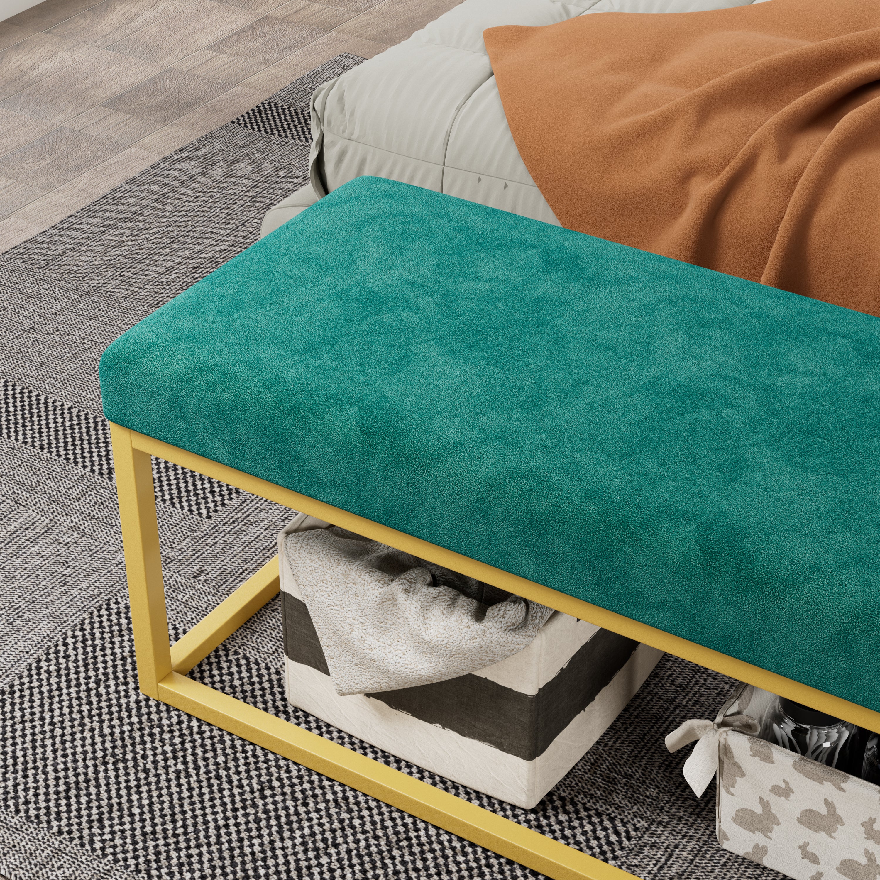Mid-Century Upholstered Entryway Bench