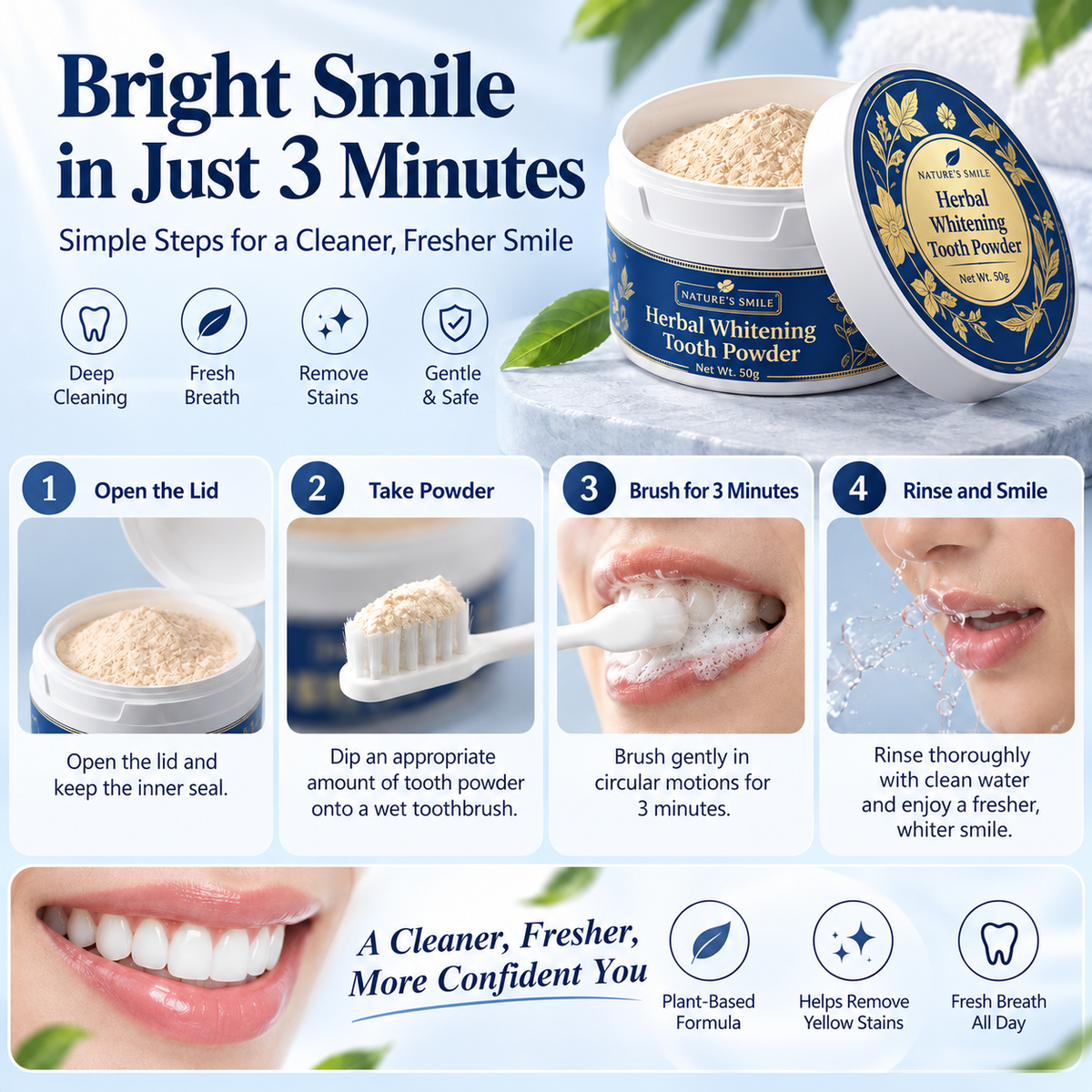 LUVEKON Herbal Tooth Powder for Daily Oral Care – Fresh Breath & Gentle Teeth Cleaning