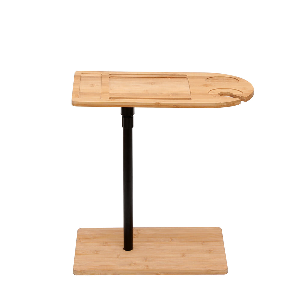 Couch Tray Table Bamboo Height Adjustable Side Table for Sofa C-shaped Oval End Tables – view 12