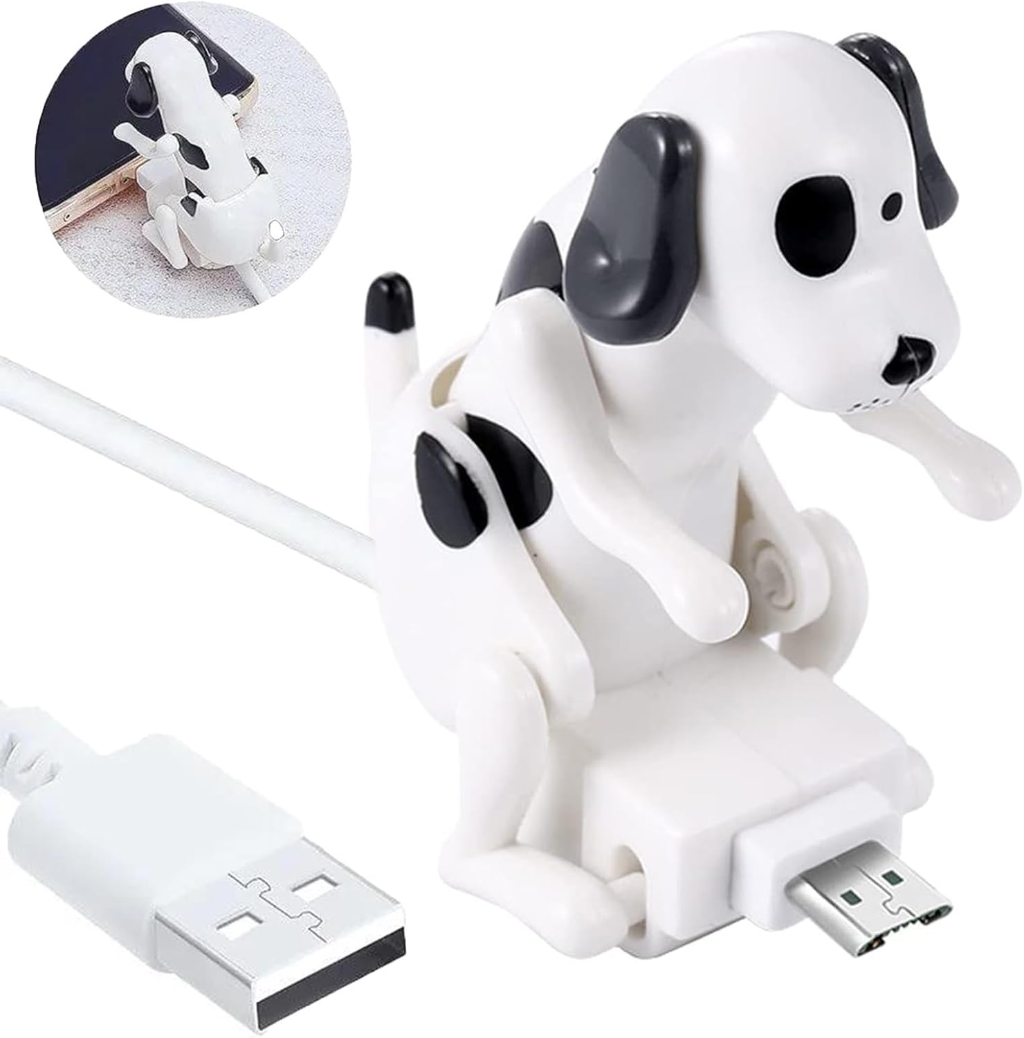 White funny dog charger cable with Micro-USB connector