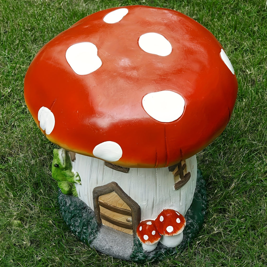 13.4" Mushroom House Garden Stool, Oversized Resin Sculpture & Fairy Forest Base – view 6