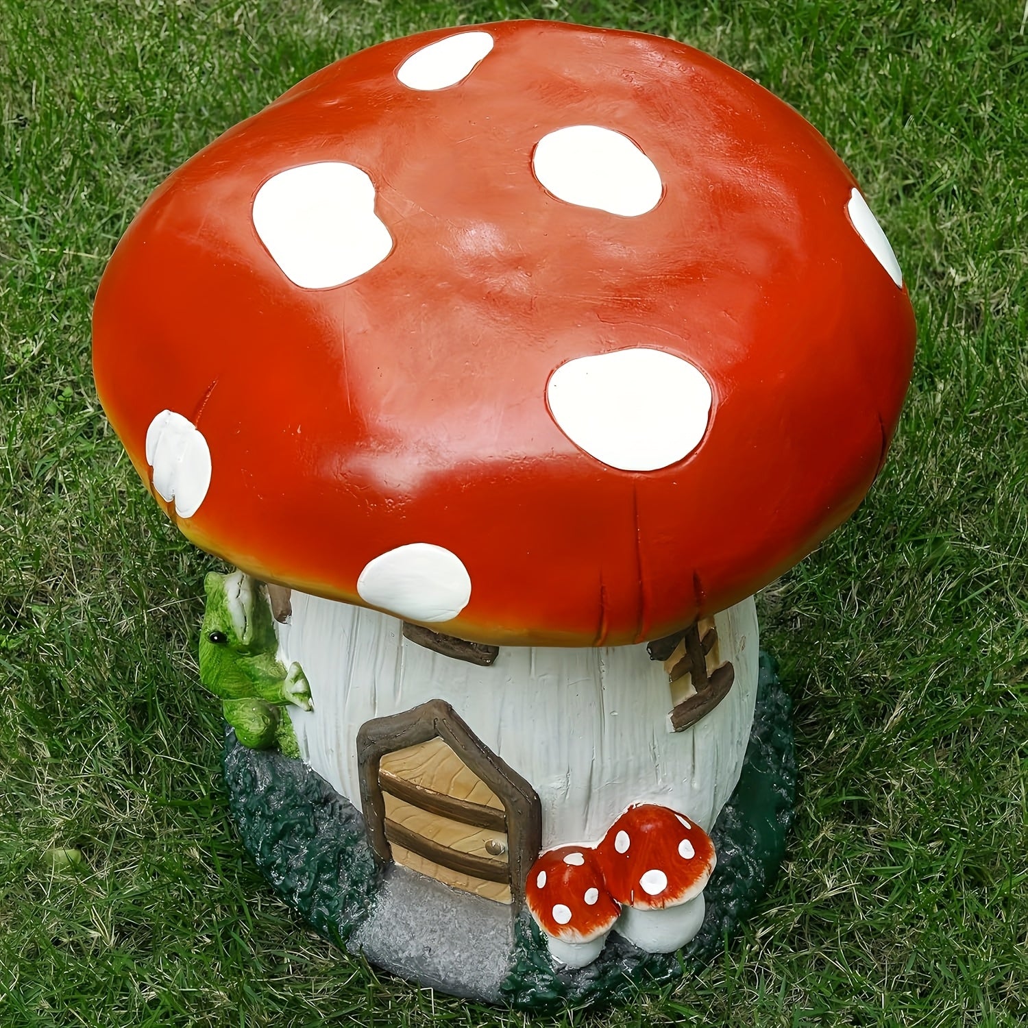 13.4" Mushroom House Garden Stool, Oversized Resin Sculpture & Fairy Forest Base – view 6