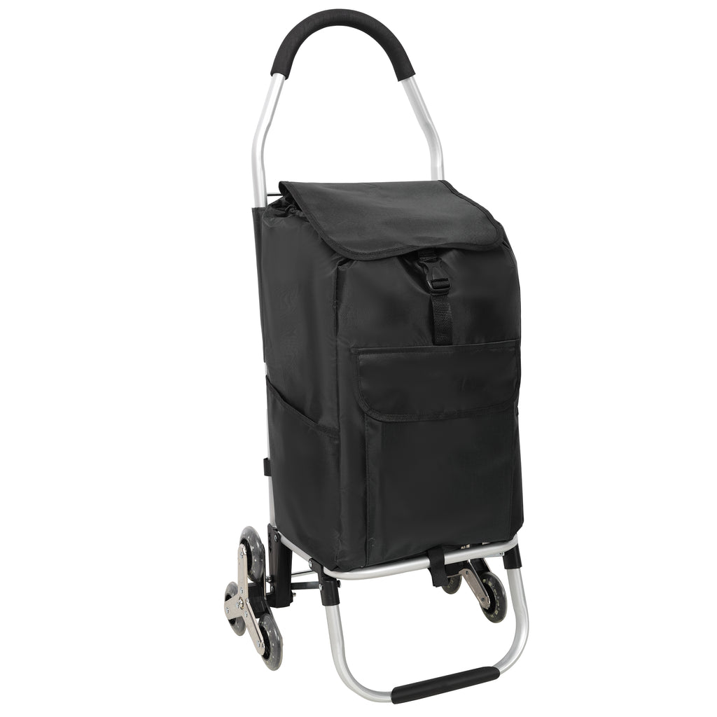 Foldable 40L Shopping Trolley with Removable Waterproof Bag - Stair-Climbing Tri-Wheels Black