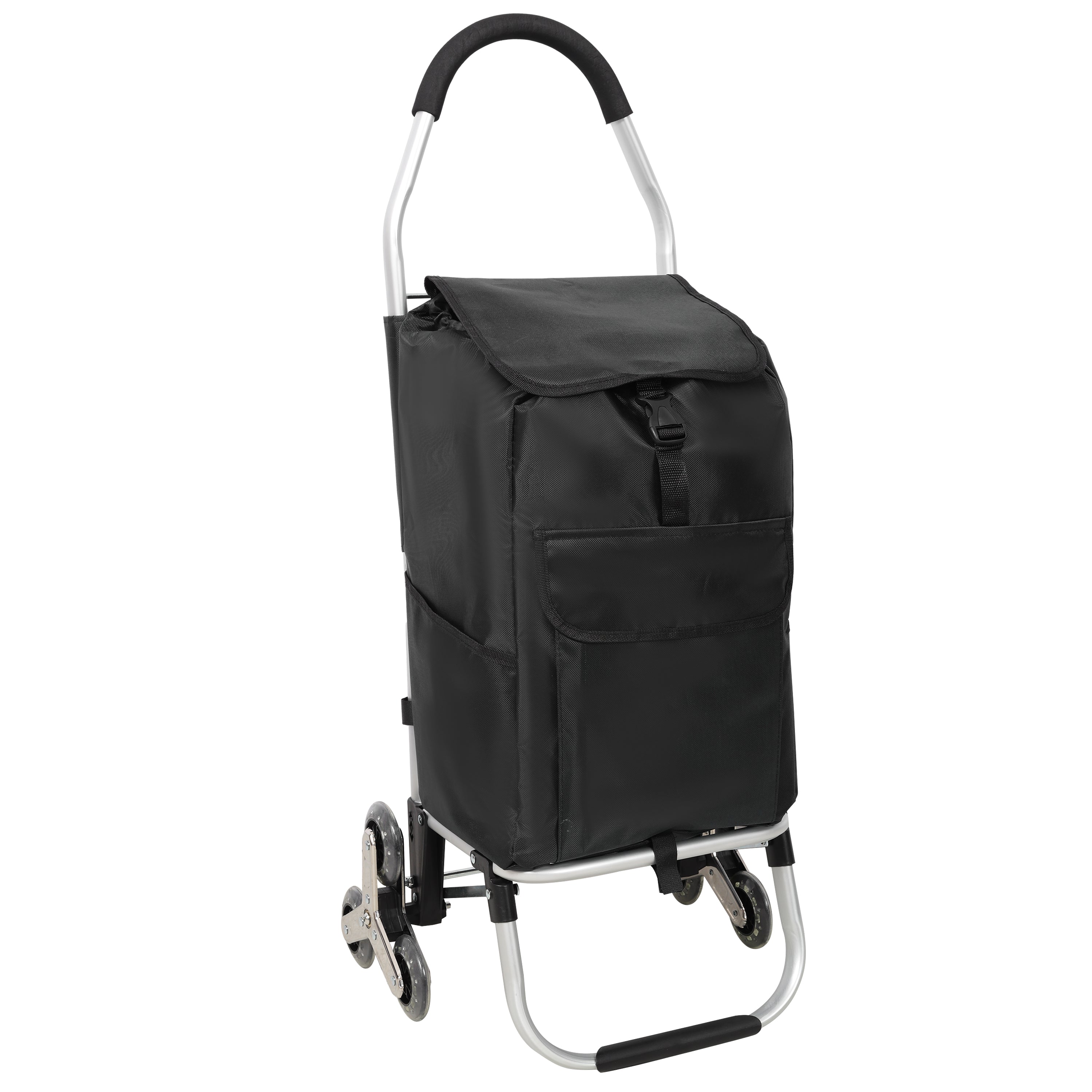 Foldable 40L Shopping Trolley with Removable Waterproof Bag - Stair-Climbing Tri-Wheels Black