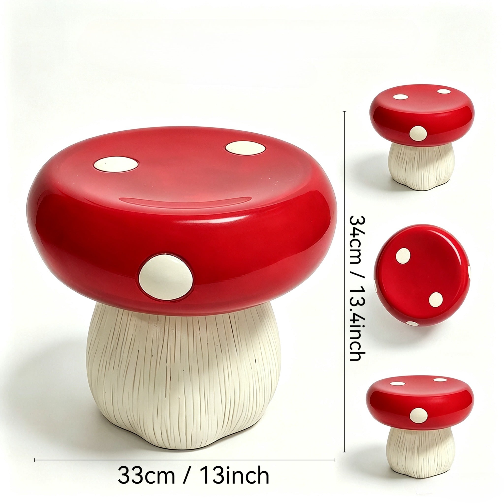 13.8" Oversized Mushroom Statue Stool, Resin Garden Stool with Forest Base – view 3