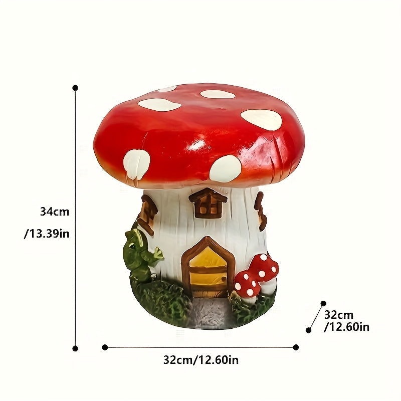 13.4" Mushroom House Garden Stool, Oversized Resin Sculpture & Fairy Forest Base – view 5