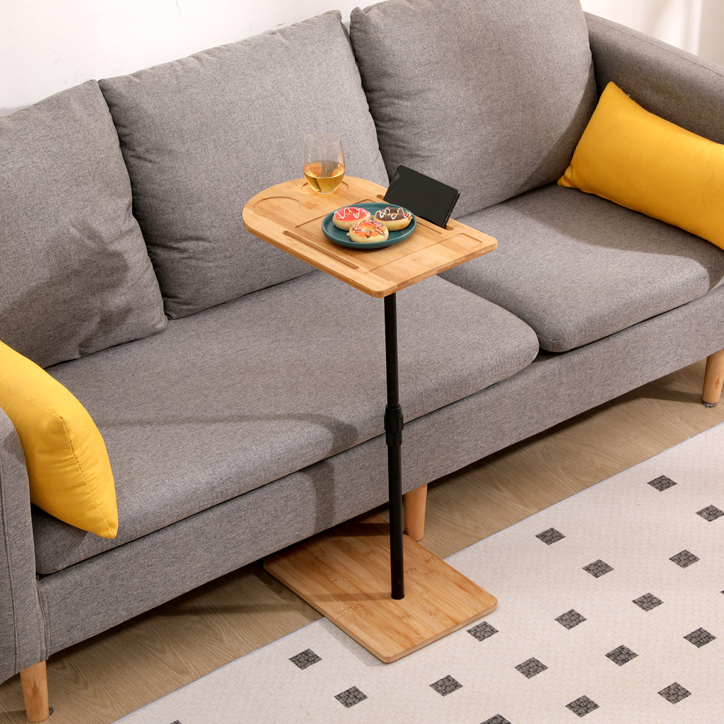 Couch Tray Table Bamboo Height Adjustable Side Table for Sofa C-shaped Oval End Tables – view 7