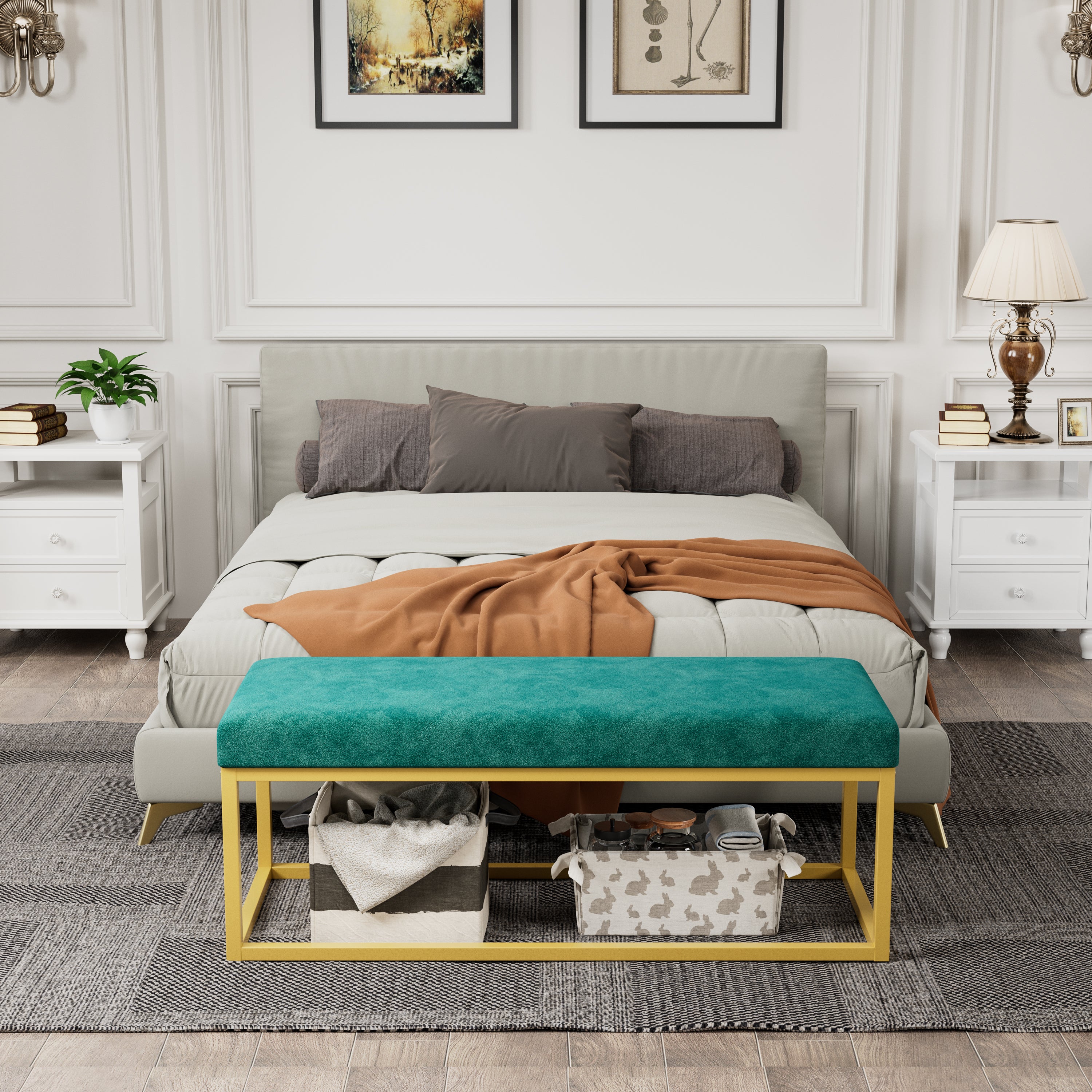 Mid-Century Upholstered Entryway Bench