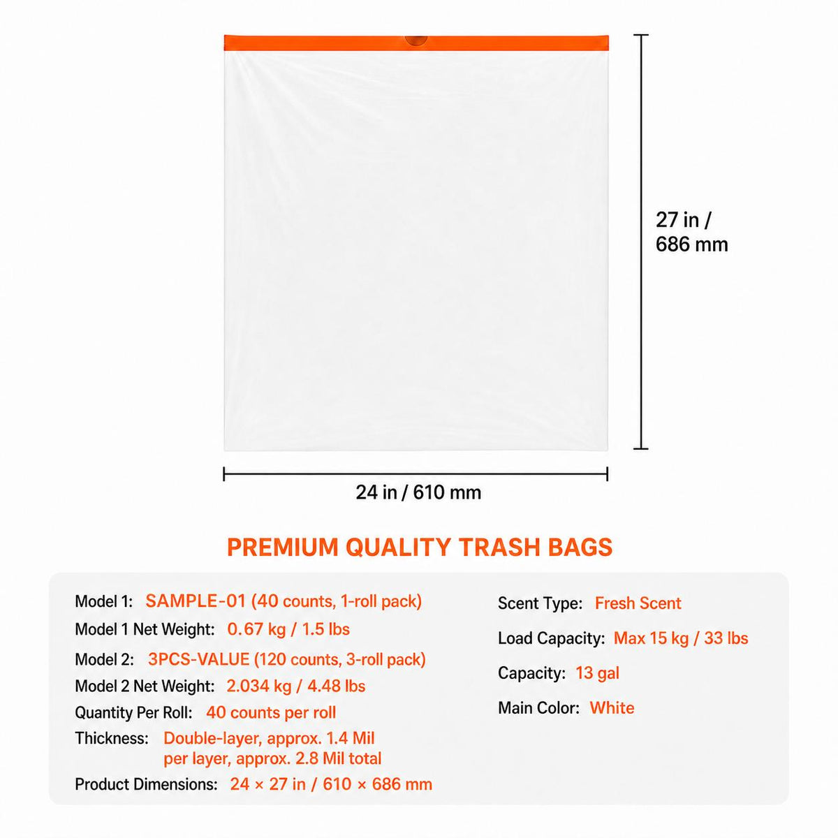 13 gallon drawstring trash bags - view 8
