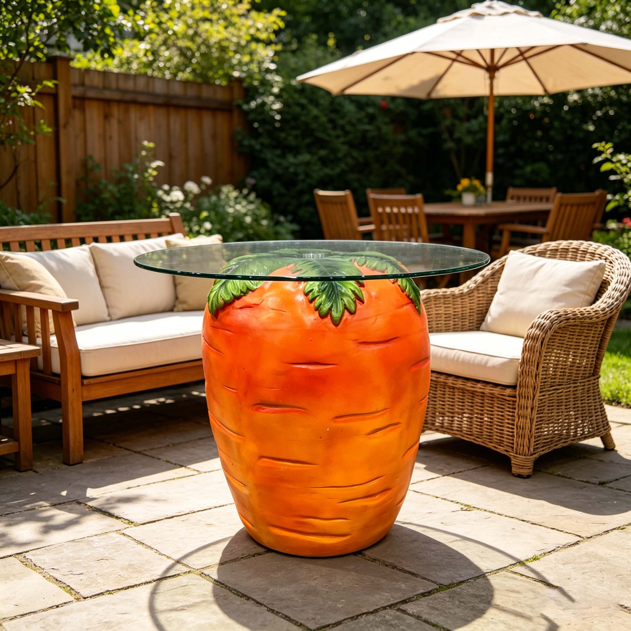 Carrot Shaped Side Table, 16'' Resin Fruit Stool with Glass Top