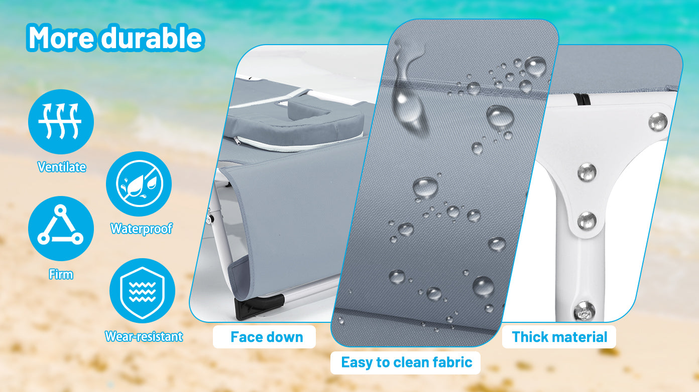 3-in-1 Heavy Duty Tanning Chair with Face Hole Adjustable 5-Position Folding Chaise – view 7
