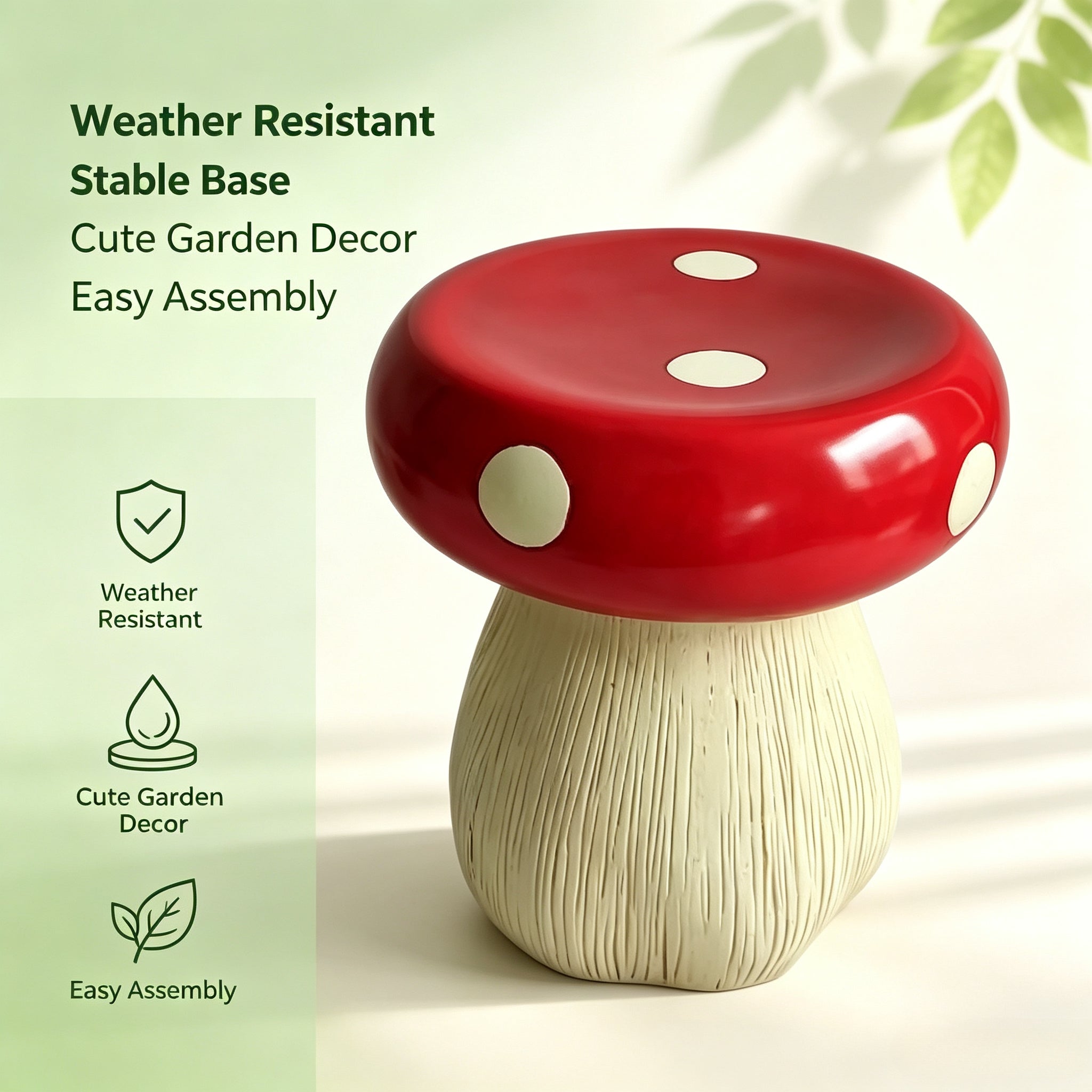 13.8" Oversized Mushroom Statue Stool, Resin Garden Stool with Forest Base – view 8