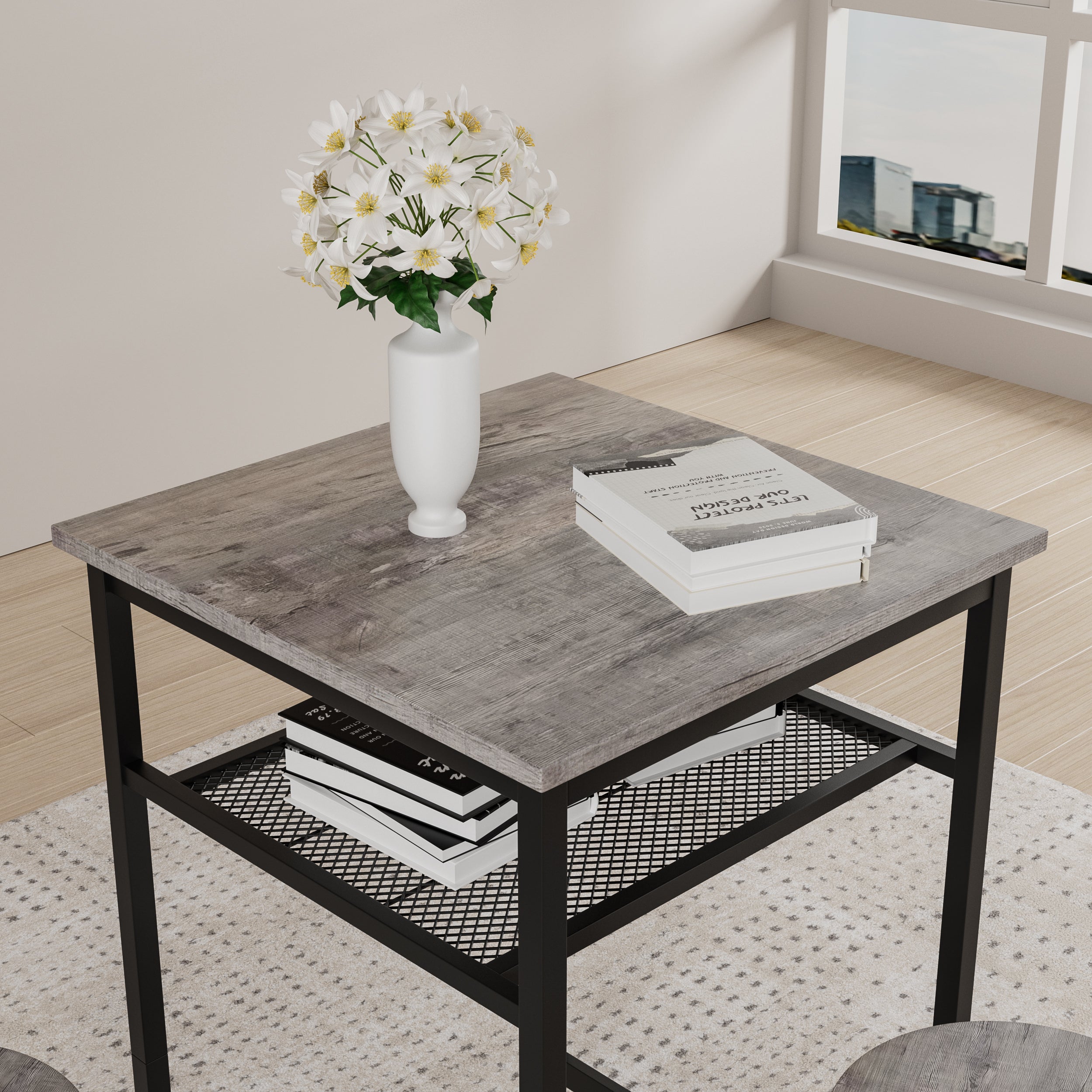 Bar table, equipped with 2 bar stools , with backrest and partition