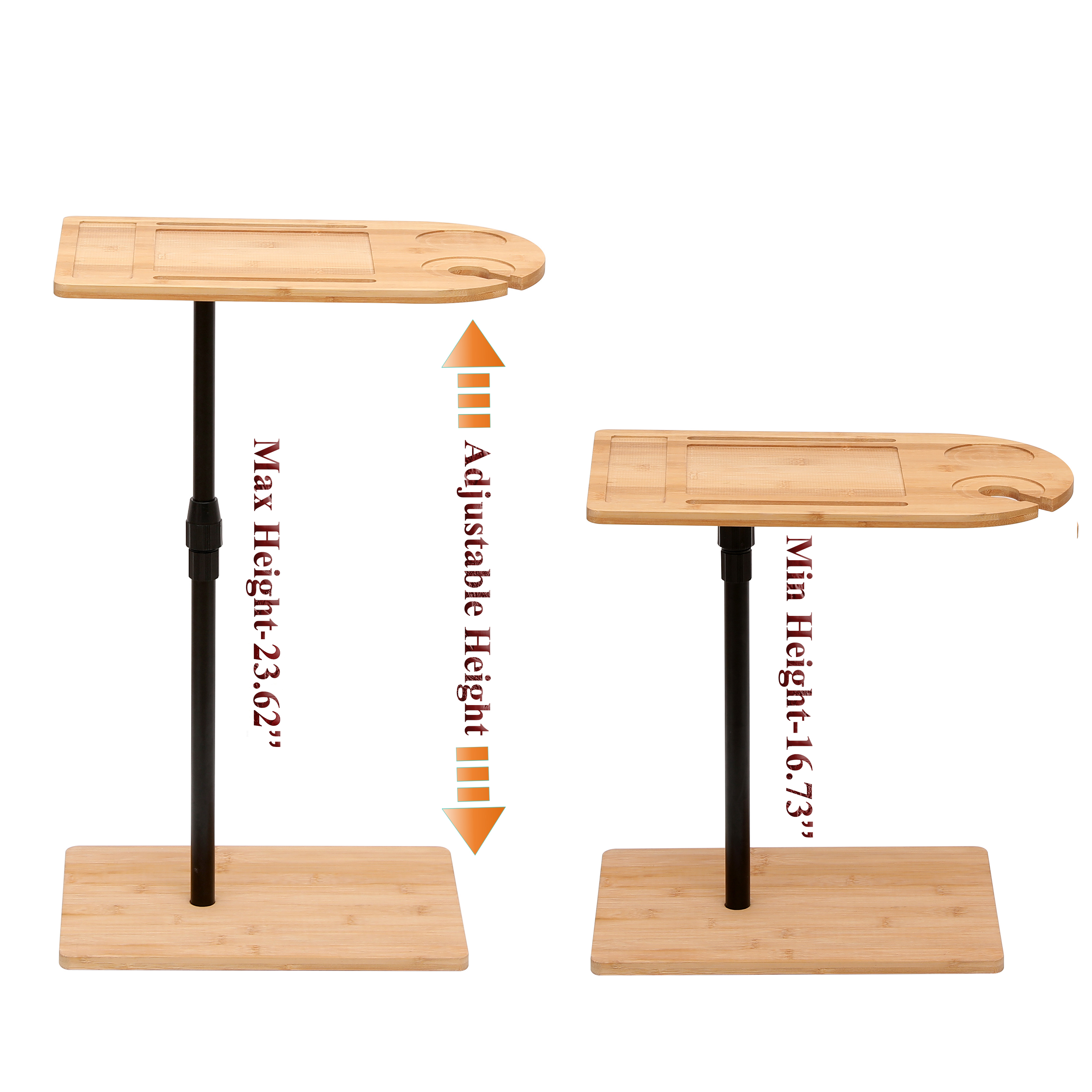 Couch Tray Table Bamboo Height Adjustable Side Table for Sofa C-shaped Oval End Tables – view 6