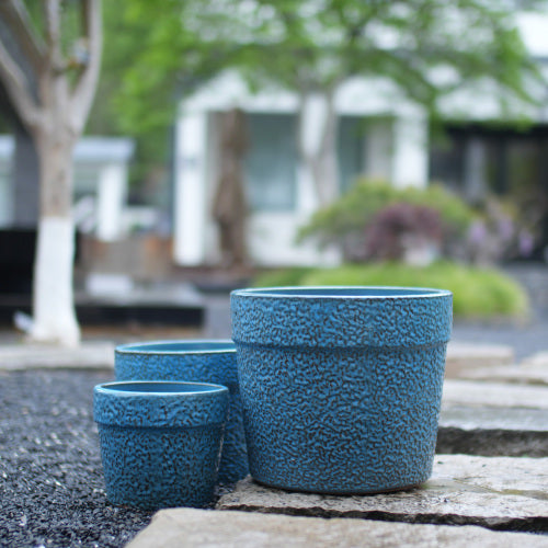 Handmade Ceramic Planter Set of 3, 15/12/9 Inch Diameter,  for Succulents & Indoor Plants, Windowsill & Bookshelf Use, Breathable Clay , Breathable Clay