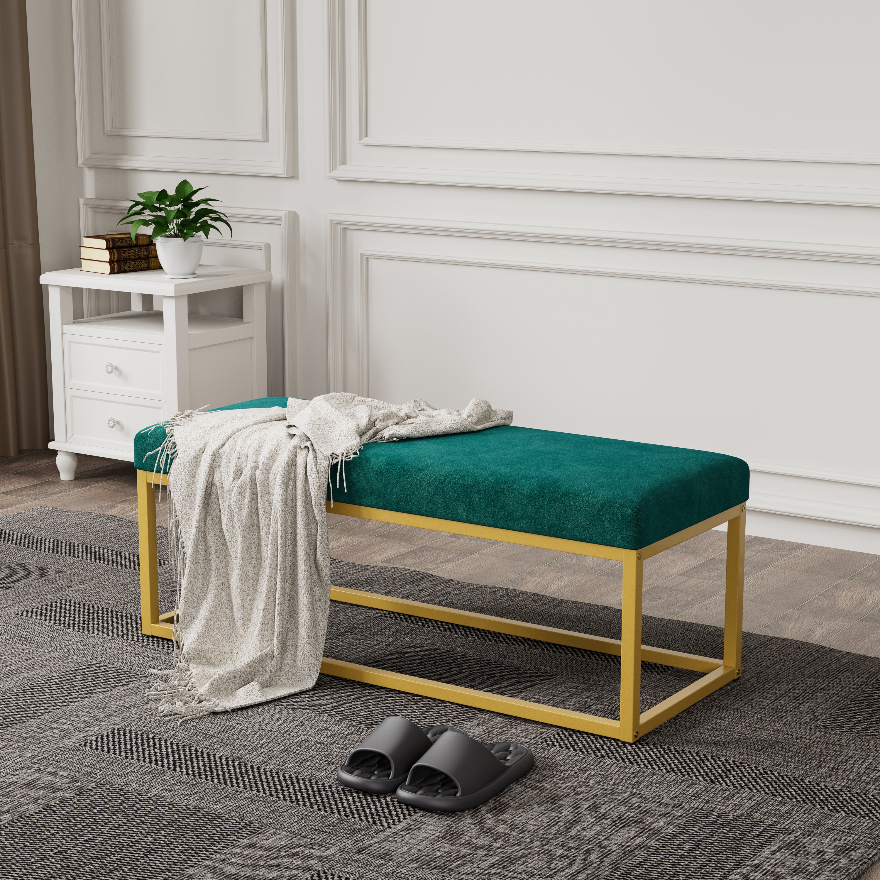 Mid-Century Upholstered Entryway Bench