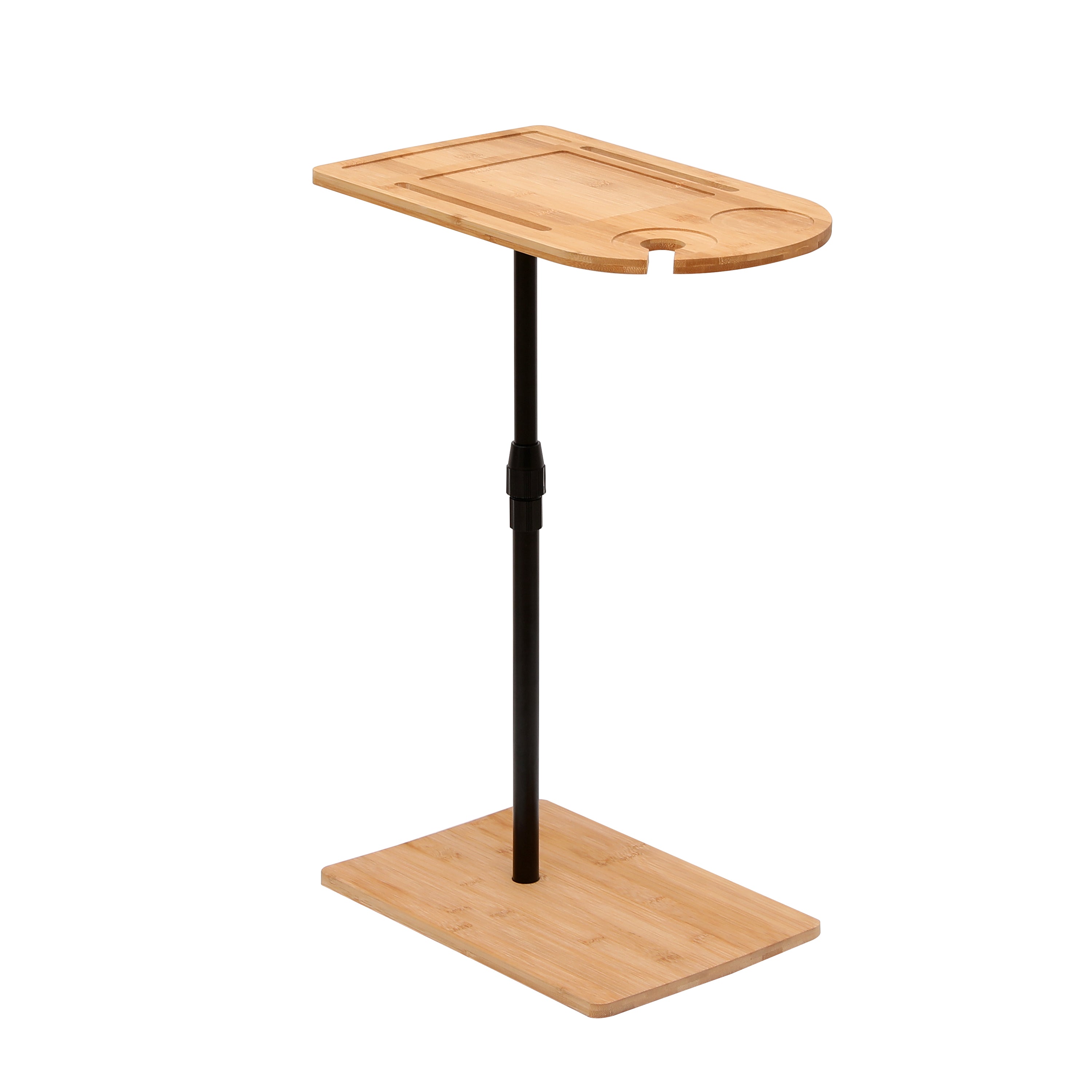 Couch Tray Table Bamboo Height Adjustable Side Table for Sofa C-shaped Oval End Tables – view 10
