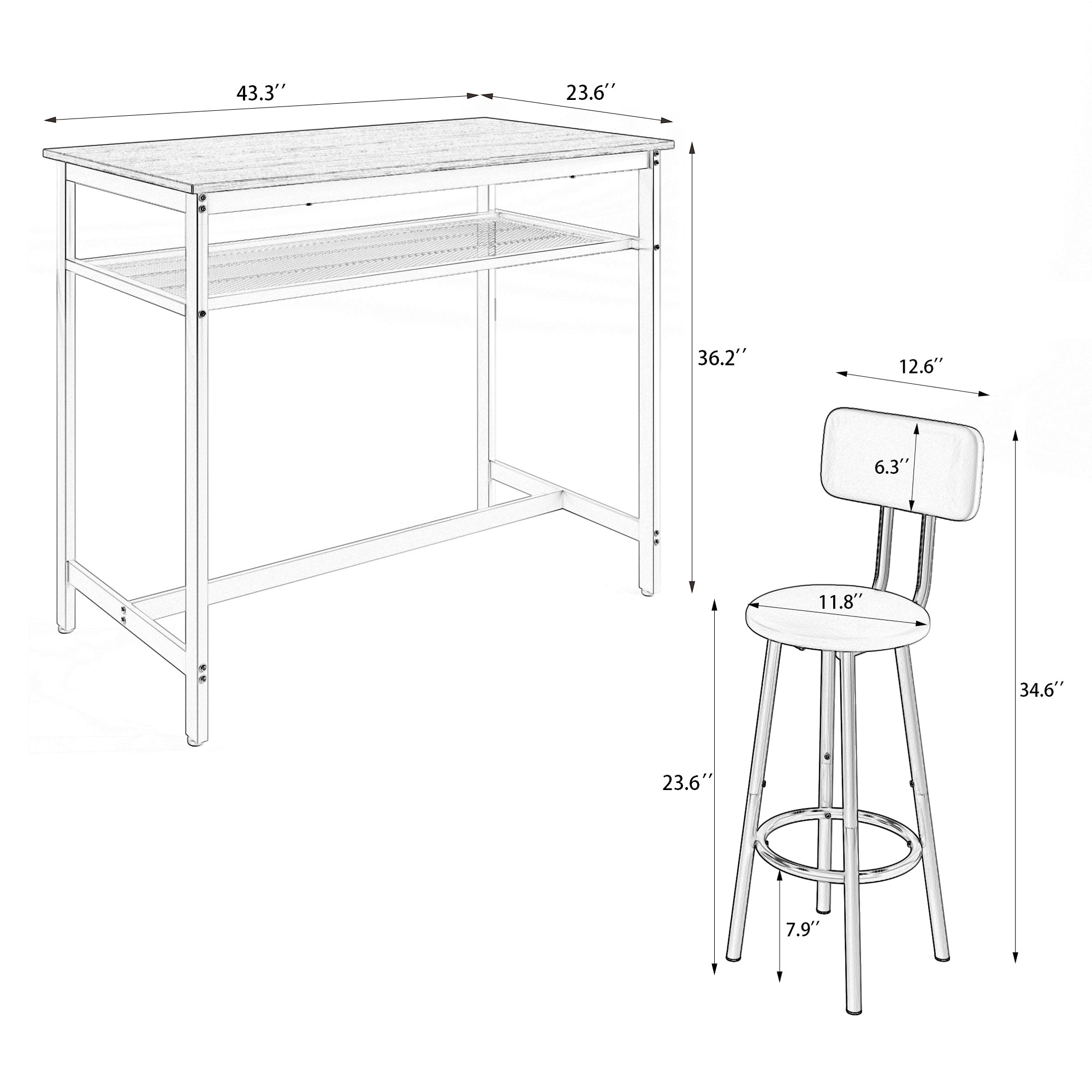 Bar Table and Chairs Set for 4, 5 Piece Counter Height High Breakfast Table Chairs Set of 4 for Dining Room, Kitchen, Bar, Apartment,Gray