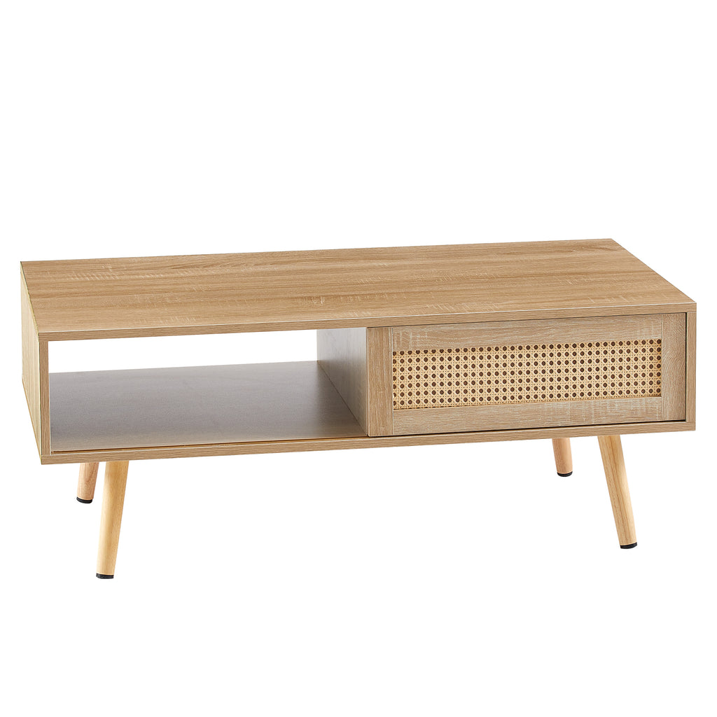 41.34" Rattan Coffee table, sliding door for storage, solid wood legs – view 9
