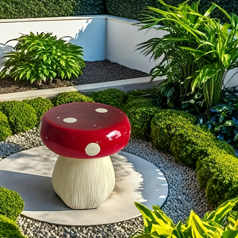 13.8" Oversized Mushroom Statue Stool, Resin Garden Stool with Forest Base – view 10