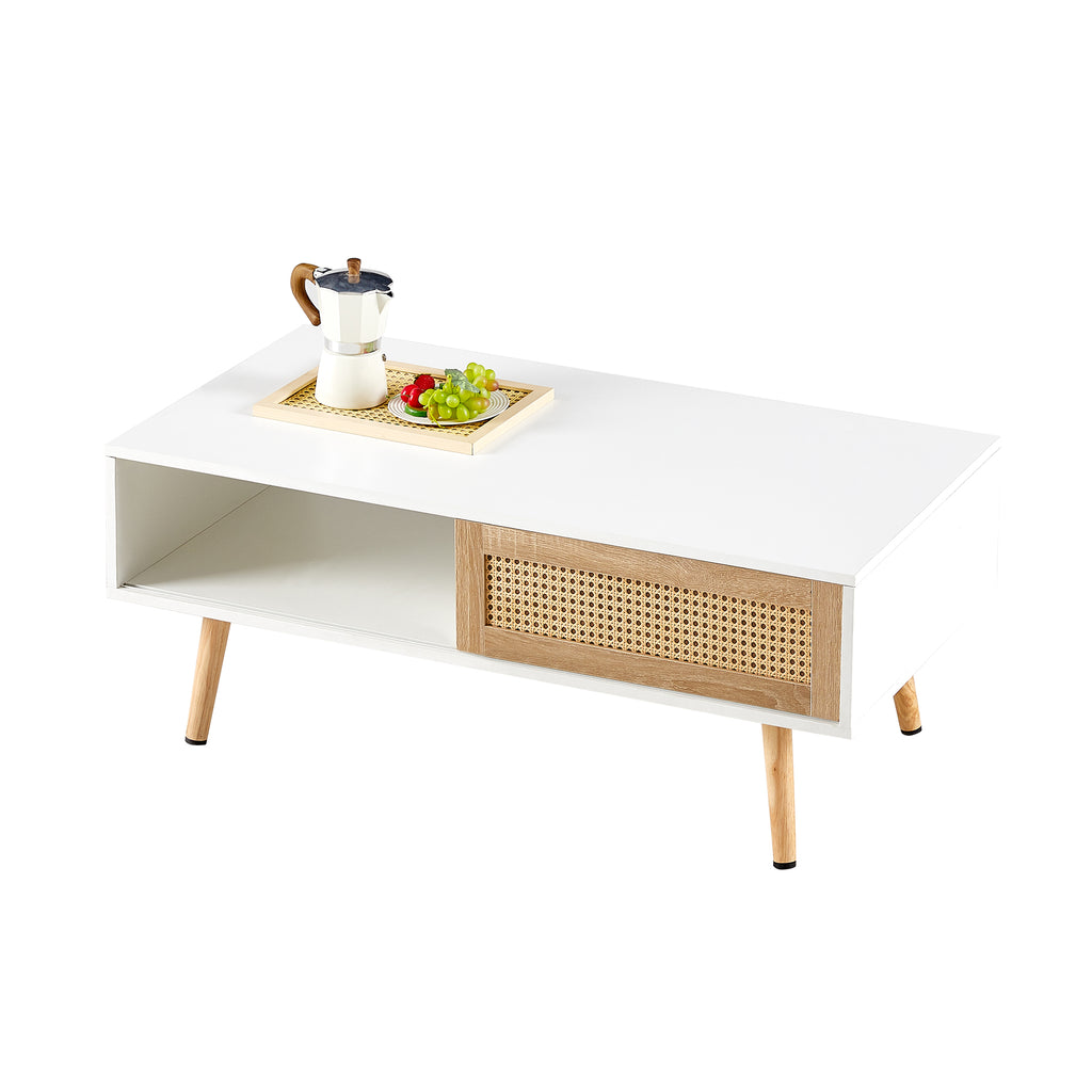 41.34" Rattan Coffee table, sliding door for storage, solid wood legs – view 6