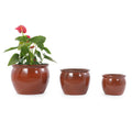 Handmade Rust-Red&Dark Green Ceramic Plant Pots Set of 3, 15/12/9 Inch Diameter,, Indoor & Outdoor Flower Pots for Tables, Couchside, Balcony & Garden, Breathable Clay with Drainage Hole