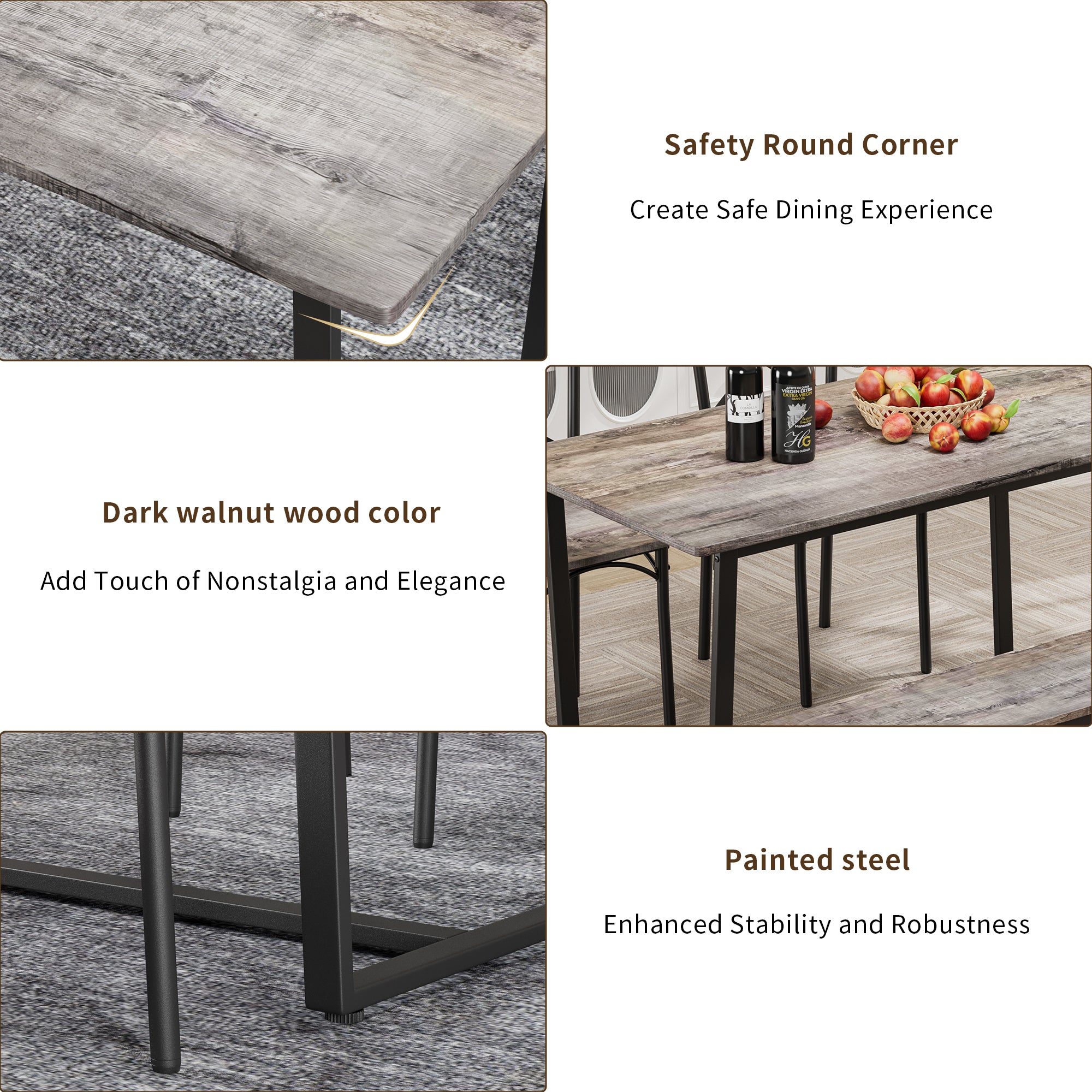 Four-piece set table and chair with backrest, industrial style, solid structure