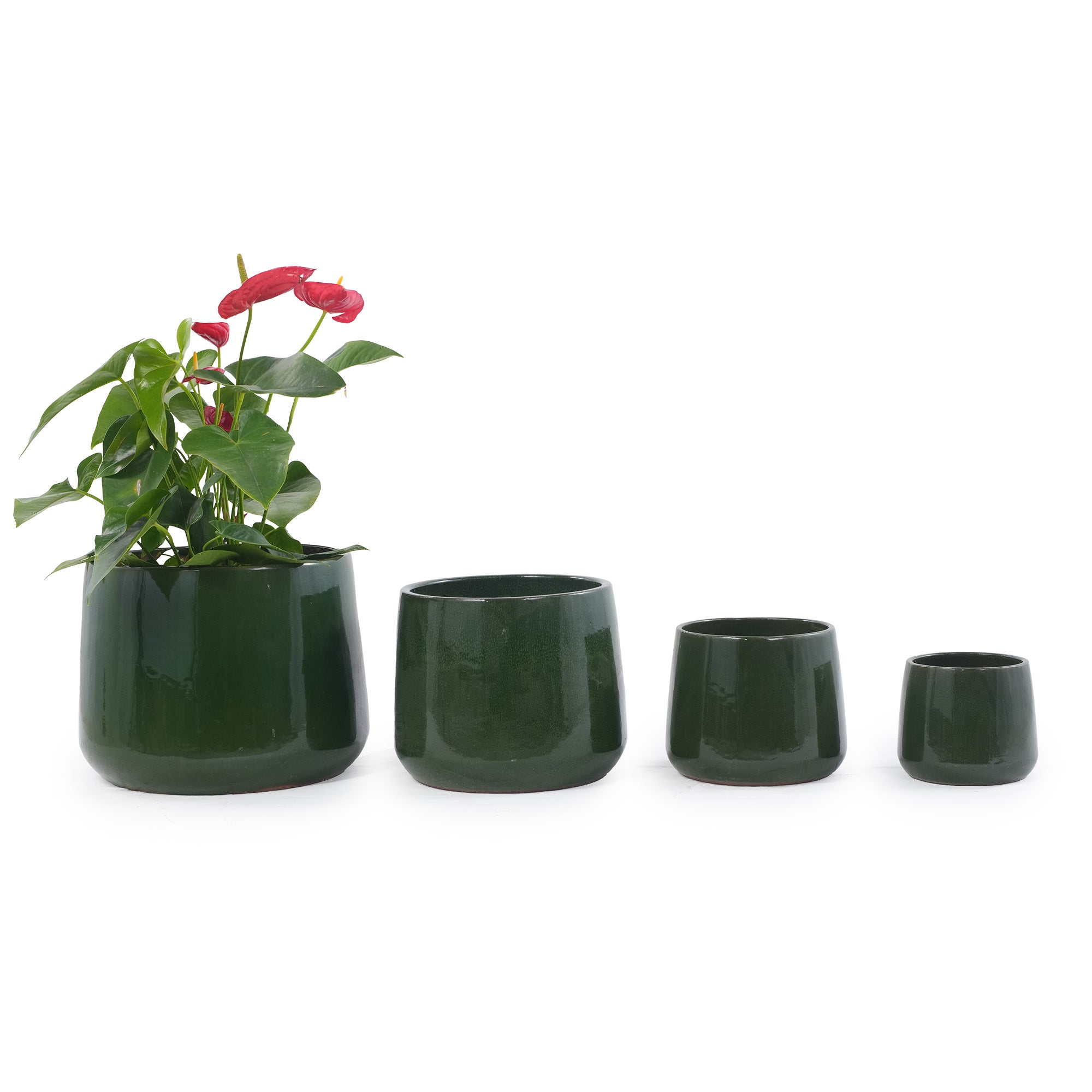 Handmade Solid Glazed Ceramic Planter Set of 4, 14/11/9/7 Inch Diameter, Deep Green – view 4