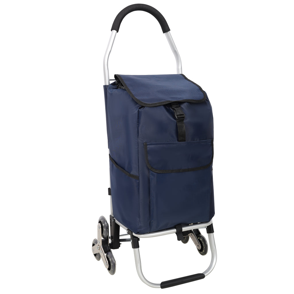 Foldable 40L Shopping Trolley with Removable Waterproof Bag - Stair-Climbing Tri-Wheels Blue