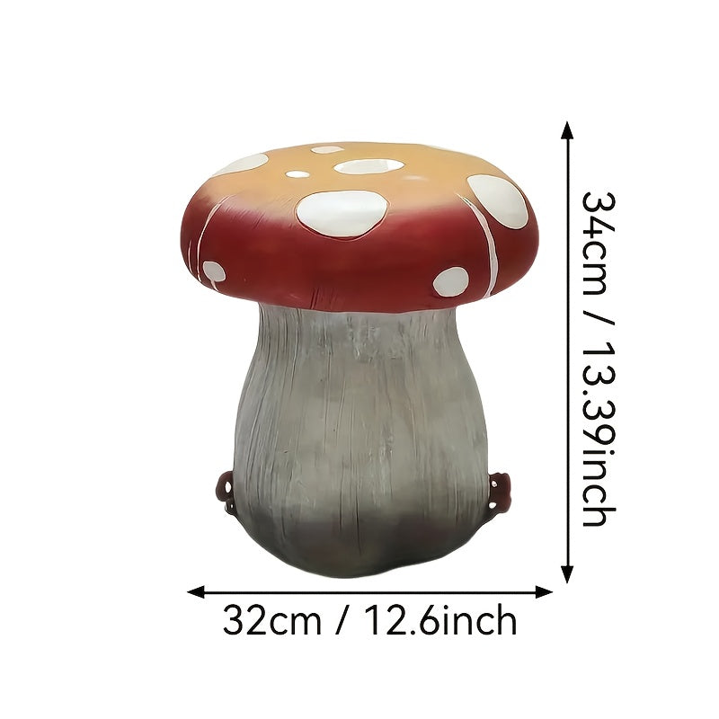 13.4" Oversized Mushroom Statue Stool, Resin Garden Stool with Forest Base – view 5
