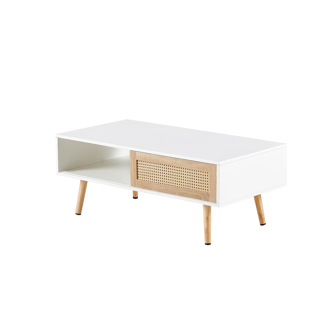 41.34" Rattan Coffee table, sliding door for storage, solid wood legs – view 8