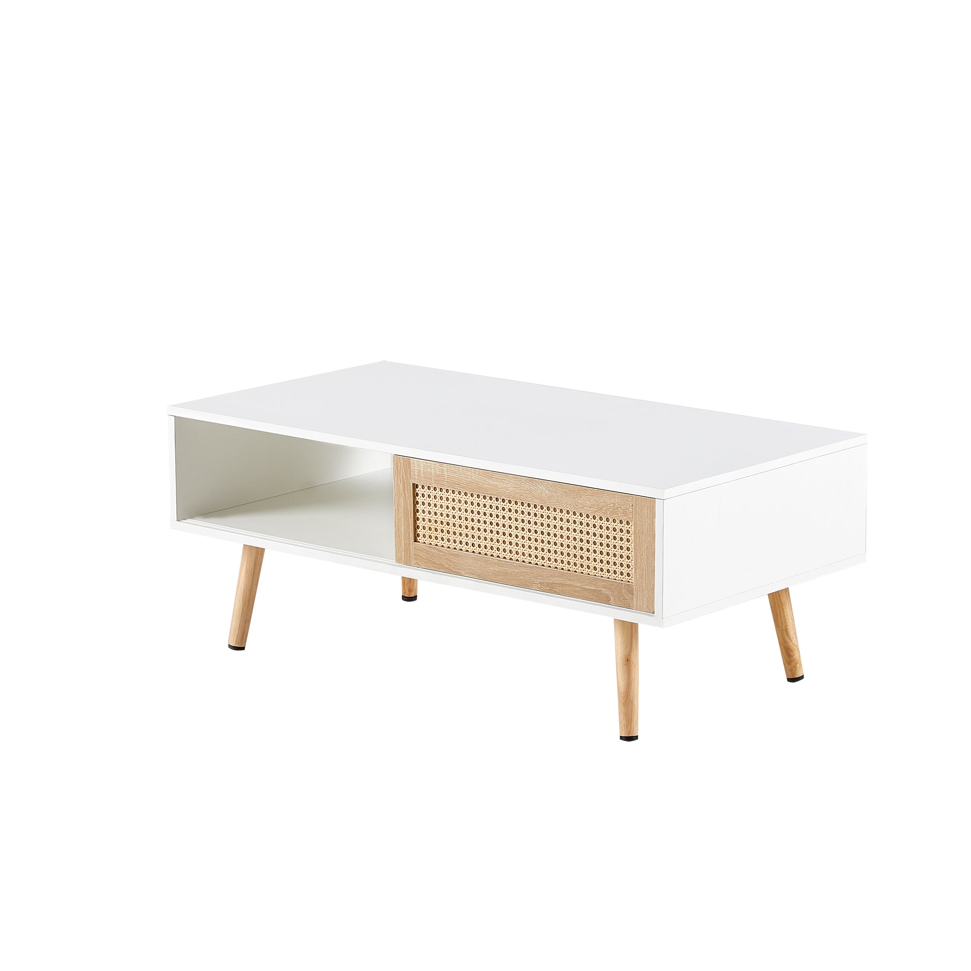 41.34" Rattan Coffee table, sliding door for storage, solid wood legs – view 8