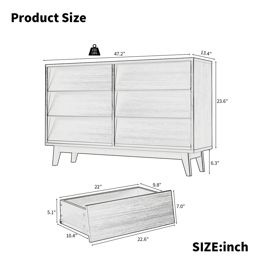 6-Drawer Vintage Beveled Dresser