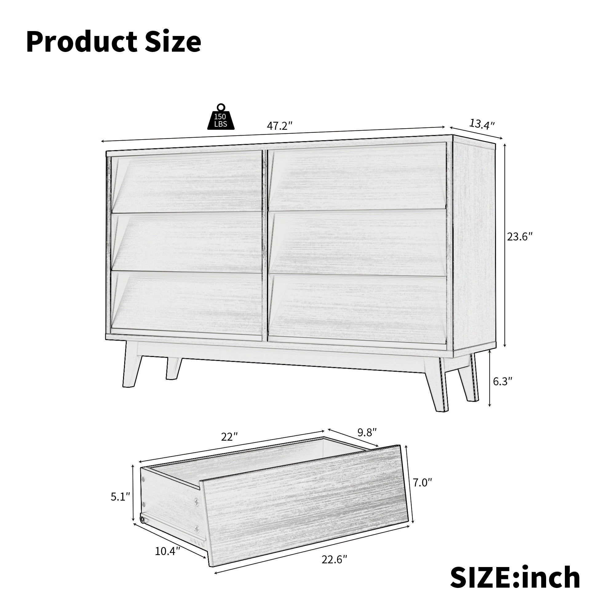 6-Drawer Vintage Beveled Dresser