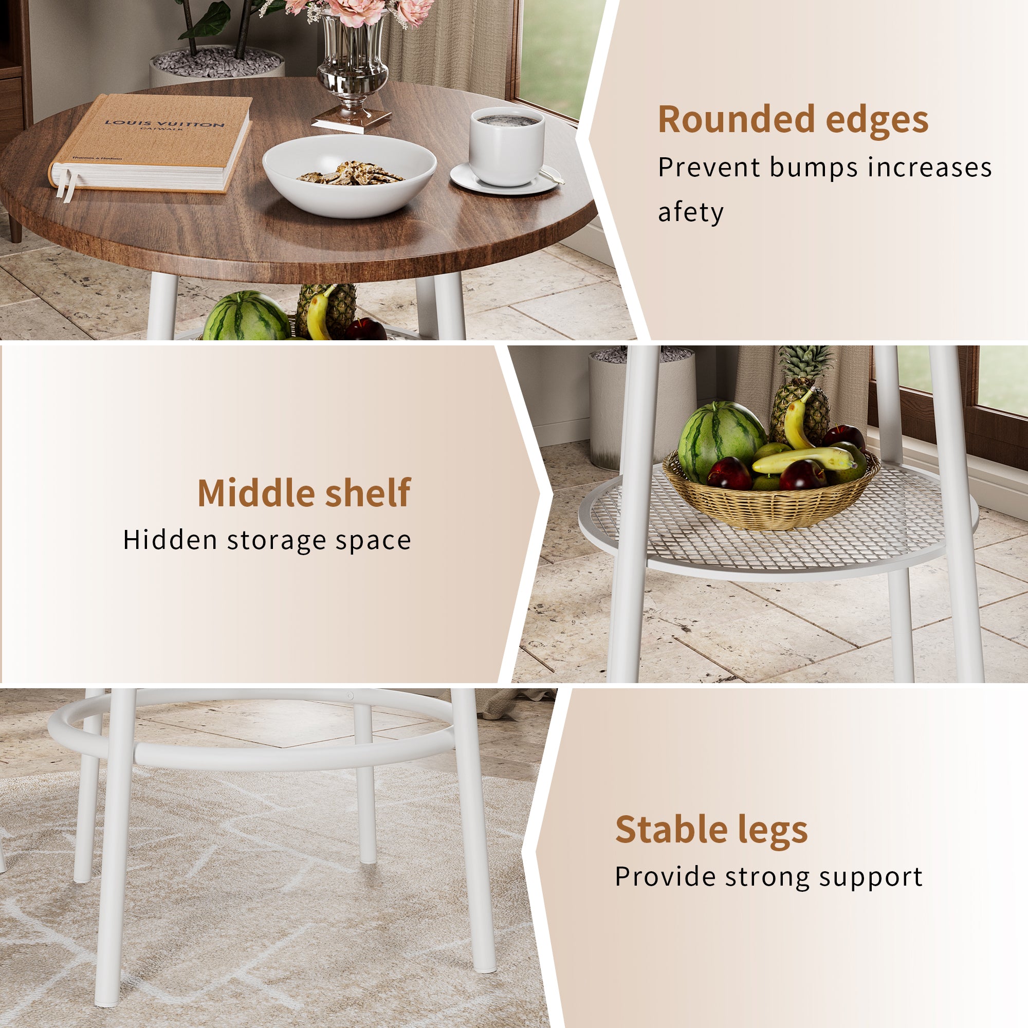3-Piece Bar Table Set with 2 Bar Stools – Modern Pub Table with Backrests & Storage Shelf