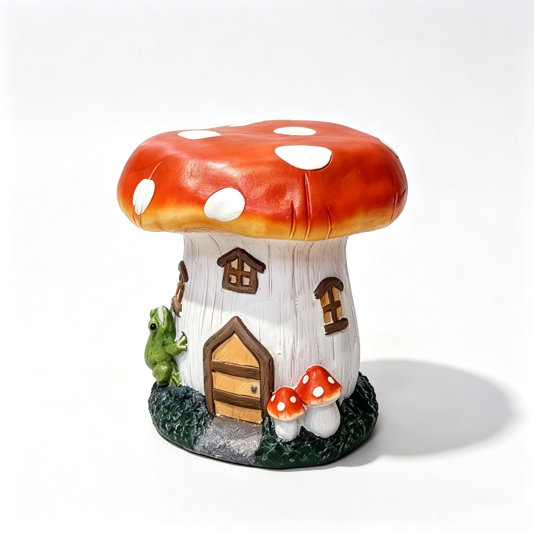 13.4" Mushroom House Garden Stool, Oversized Resin Sculpture & Fairy Forest Base – view 9