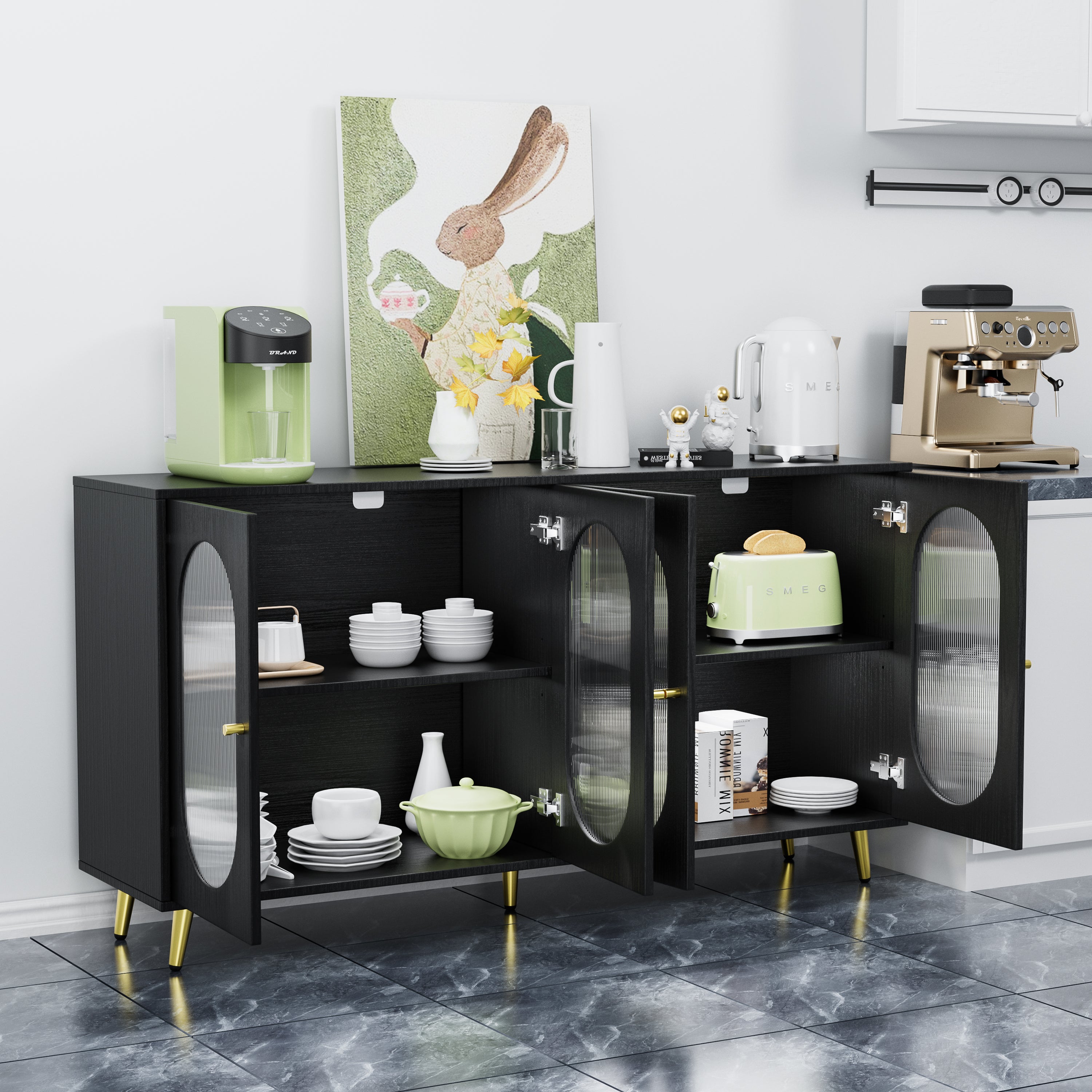 Modern Accent Sideboard Cabinet with Acrylic Doors, Freestanding Storage Cupboard Console Table for Kitchen Dining Living Room Hallway Office