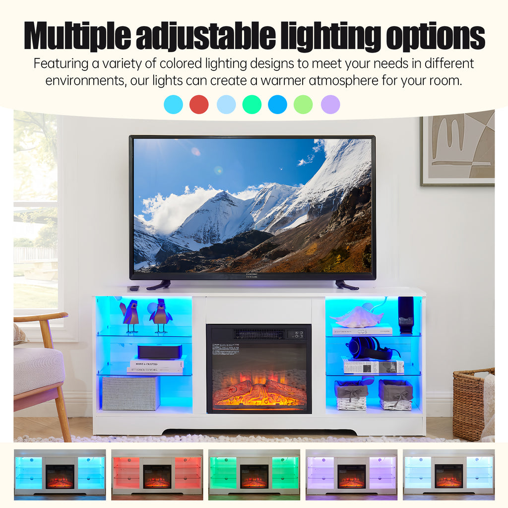 TV Stand Electric Fireplace TV Stand with Glass Shelves – view 2