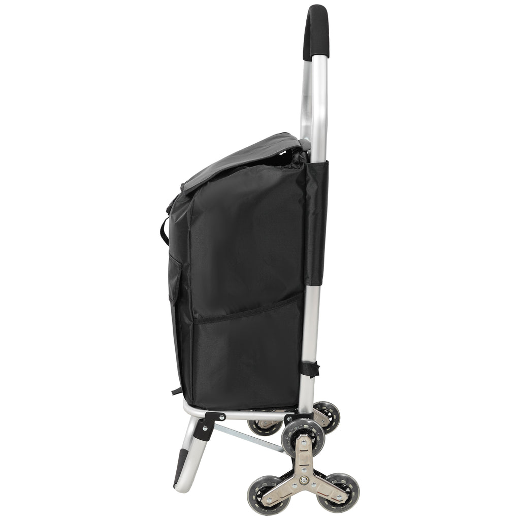 Foldable 40L Shopping Trolley with Removable Waterproof Bag - Stair-Climbing Tri-Wheels Black