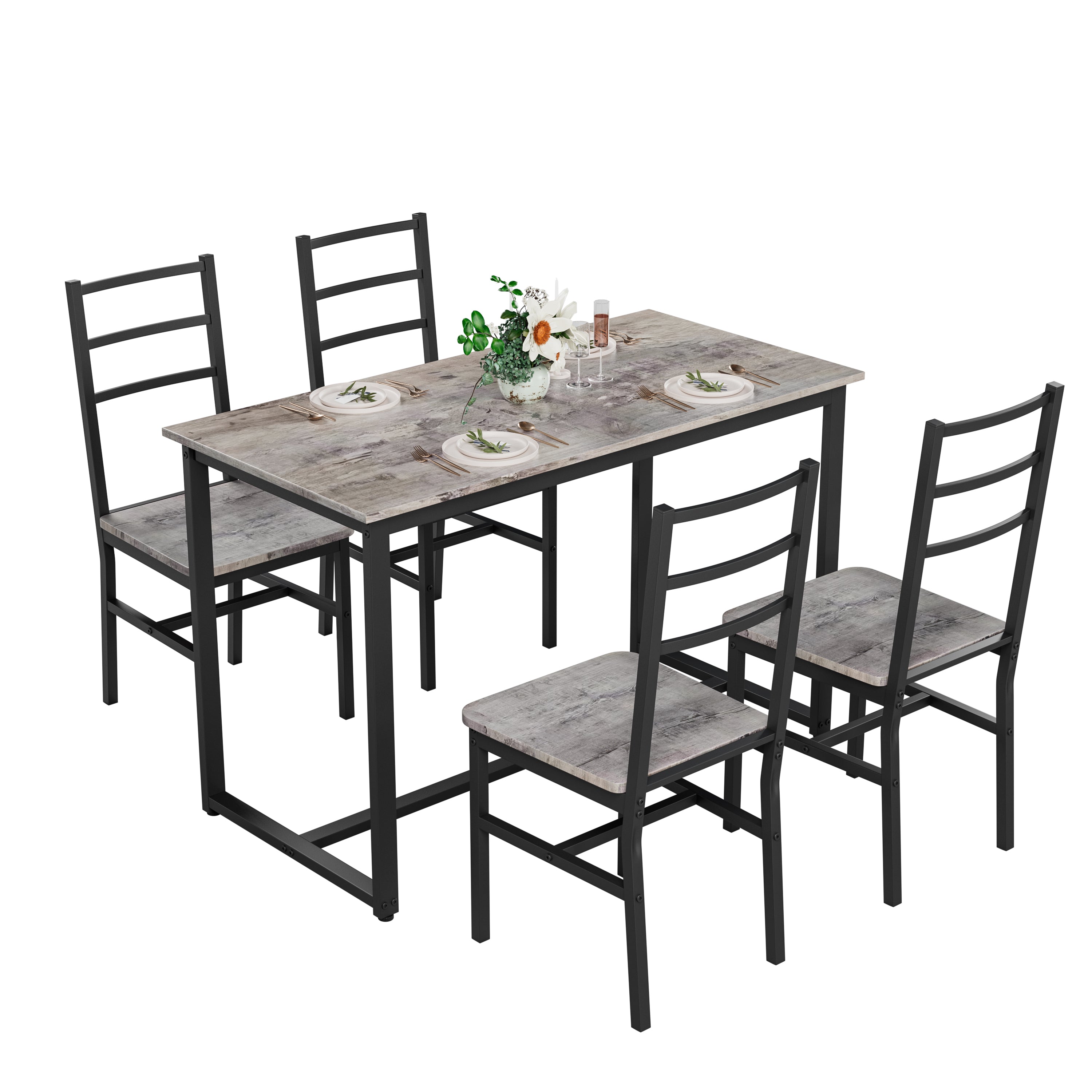 Dining Table Set for 4, 5 pieces Farmhouse Dinette Set with 4 chairs, Mid-Century Modern Dining Table and Chairs Set for Kitchen, Dining Room