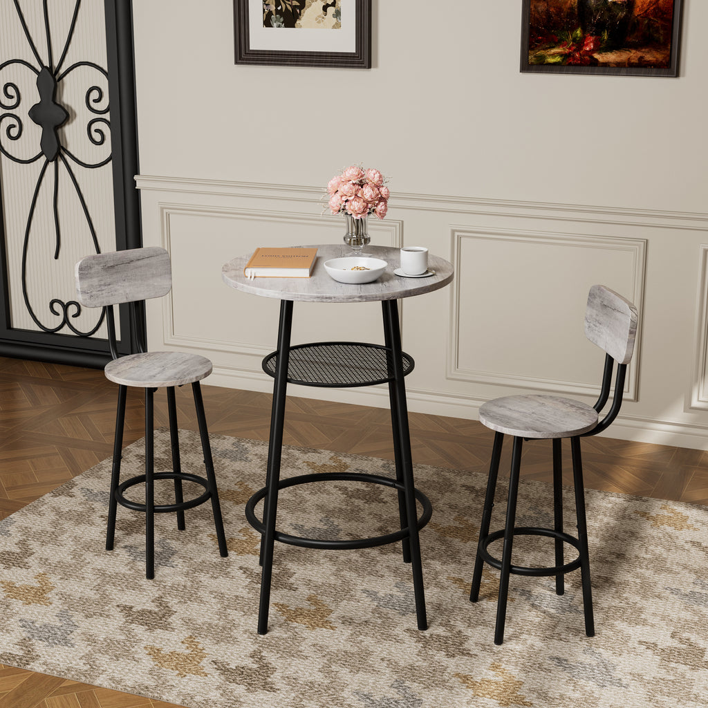 3 Pieces Round Bar Table Set, with backrest and partition,Small Dining Table for 2, Breakfast Table 2 Stools for Kitchen, Dining Room