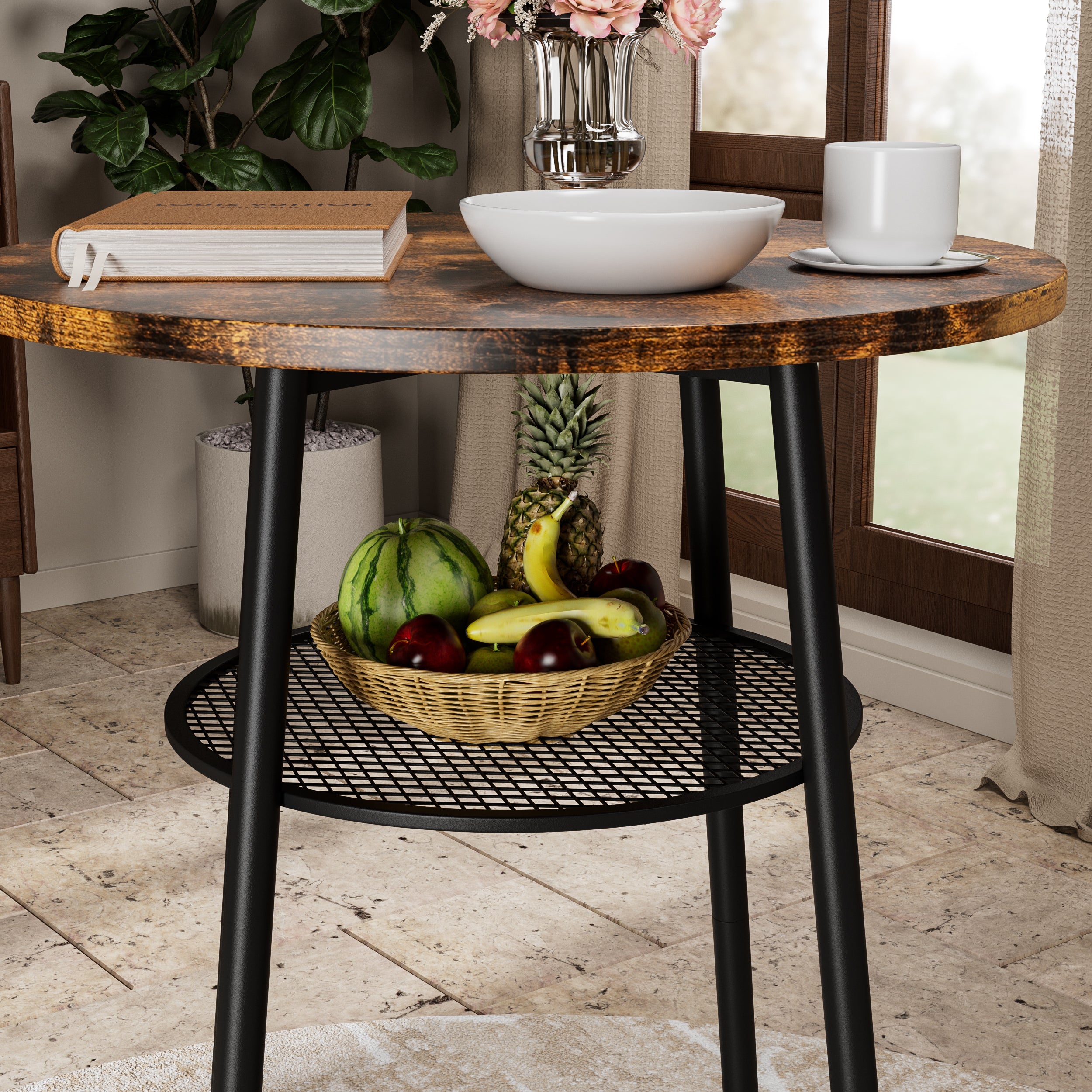 Bar table, equipped with 2 bar stools , with backrest and partition