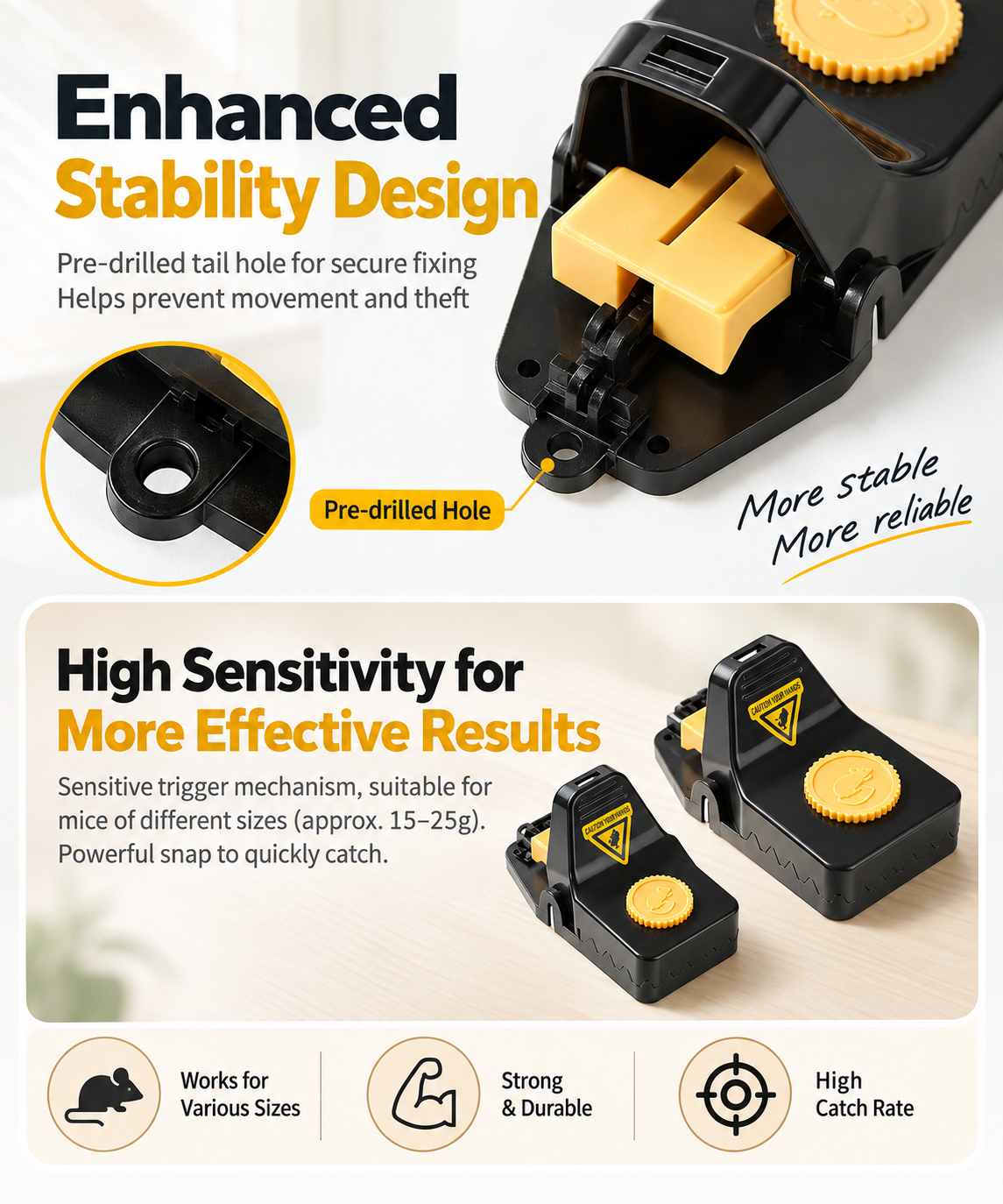 LUVEKON 4-Pack High-Sensitivity Reusable Mouse Traps – Quick-Set Snap Traps for Home, Kitchen, Garage & Storage Areas