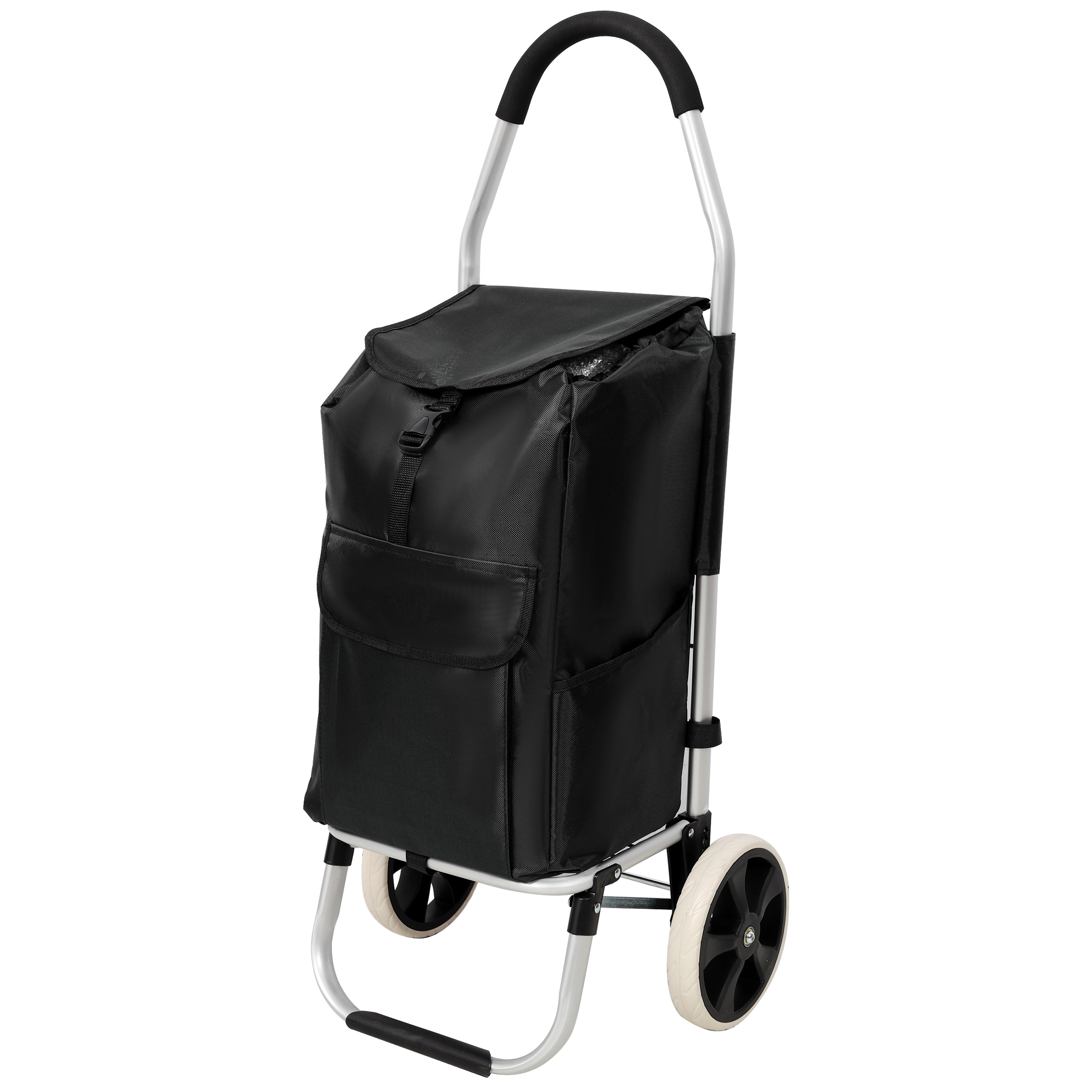 Foldable 40L Shopping Trolley with Removable Waterproof Bag - Standard Wheels Black